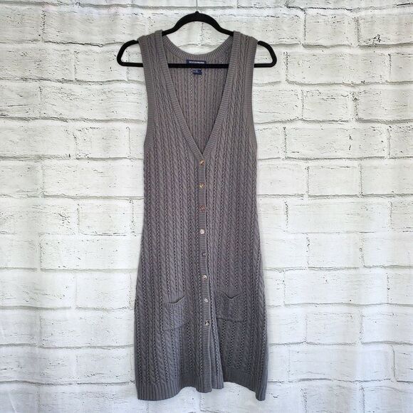Boston Proper Sleeveless Long Cardigan Sweater Medium Womens Gray Knit - Picture 1 of 12